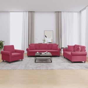 Set canapele cu perne vidaXL, 3 piese, 92 x 77 x 80, catifea, Rosu