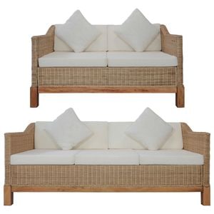 Set de canapele cu perne vidaXL, 2 piese, 132 x 78 x 74, ratan, Maro
