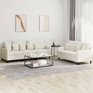 Set de canapele cu perne vidaXL, 2 piese, 138 x 77 x 80, catifea, Crem