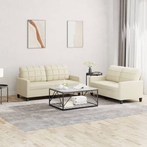 Set de canapele cu perne vidaXL, 2 piese, 138 x 77 x 80, piele ecologica, Crem