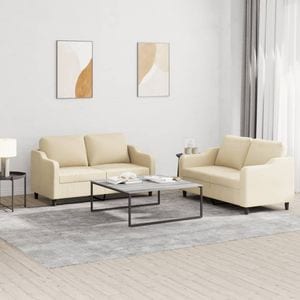Set de canapele cu perne vidaXL, 2 piese, 138 x 77 x 80, textil, Crem