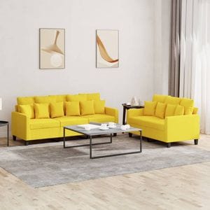 Set de canapele cu perne vidaXL, 2 piese, 138 x 77 x 80, textil, Galben