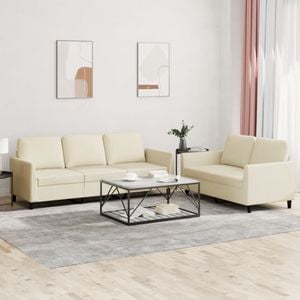 Set de canapele cu perne vidaXL, 2 piese, 140 x 77 x 80, piele ecologica, Crem