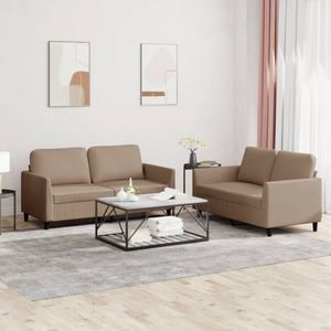 Set de canapele cu perne vidaXL, 2 piese, 140 x 77 x 80, piele ecologica, Maro