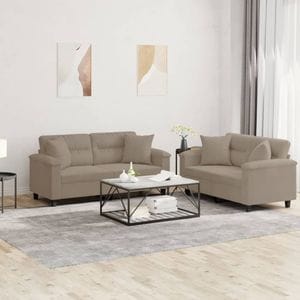 Set de canapele cu perne vidaXL, 2 piese, 150 x 77 x 80, microfibra, Taupe