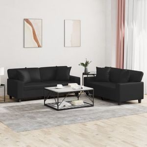 Set de canapele cu perne vidaXL, 2 piese, 154 x 77 x 80, piele ecologica, Negru