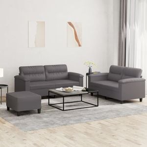 Set canapele si taburet VidaXL, 3 piese, piele ecologica, 150-170 x 77 x 80 cm, gri