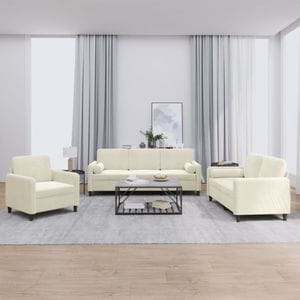Set canapele si fotoliu VidaXL, 3 piese, 138-198 x 77 x 80 cm, crem