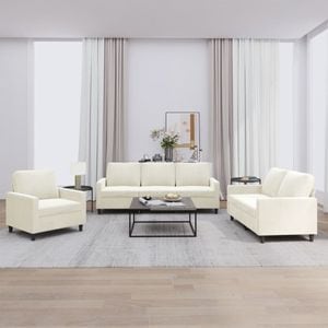 Set canapele si fotolii VidaXL, 3 piese, 138-198 x 77 x 80 cm, crem