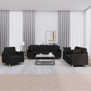 Set de canapele cu perne vidaXL, 3 piese, 78 x 77 x 80, textil, Negru