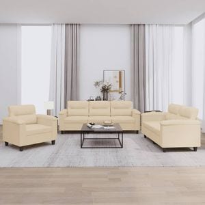 Set de canapele cu perne vidaXL, 3 piese, 90 x 77 x 80, microfibra, Crem