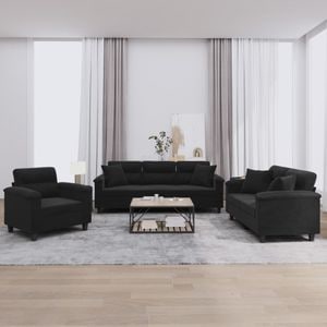 Set de canapele cu perne vidaXL, 3 piese, 90 x 77 x 80, microfibra, Negru