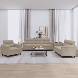 Set de canapele cu perne vidaXL, 3 piese, 90 x 77 x 80, microfibra, Taupe