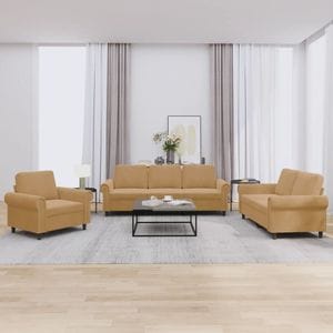 Set de canapele cu perne vidaXL, 3 piese, 92 x 77 x 80, catifea, Maro
