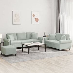 Set de canapele vidaXL, 3 piese, cu perne, 152 x 77 x 80, catifea, Gri
