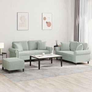 Set de canapele vidaXL, 3 piese, cu perne, 152 x 77 x 80, catifea, Gri