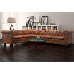 Coltar VidaXL Chesterfield, 6 locuri, 260 x 205 x 73 cm, maro