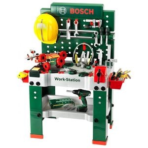 Banc de lucru cu 150 accesorii plus Bormasina de jucarie pentru copii Bosch Theo Klein 3 ani+, multicolor