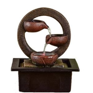 Fantana Zen decorativa pentru interior cu iluminare LED, 21 x 17 x 25 cm, polirasina, maro