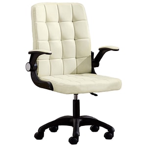 Scaun de birou, Quasar & Co., ergonomic, sezut si spatar buretat, manere rabatabile, inaltime reglabila, piele ecologica, crem