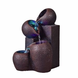Fantana Zen cascada decorativa pentru interior cu iluminare LED, 15 x 18 x 25 cm, polirasina, maro