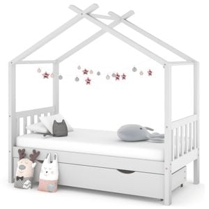 Cadru pat de copii cu un sertar vidaXL, 80 x 160 cm, lemn masiv pin, alb