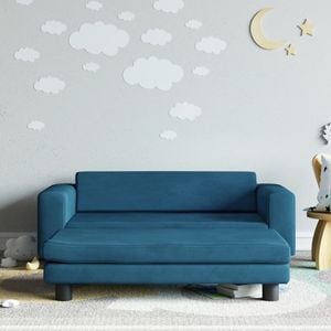 Canapea pentru copii cu taburet vidaXL, 100 x 50 x 30 cm, catifea, albastru