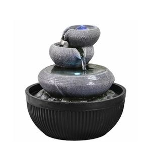 Fantana decorativa Zen pentru interior cu iluminare LED, 21 x 21 x 21 cm, polirasina, gri