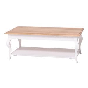 Masa cafea SZEL MOB, cu picioare curbate si 1 raft, blat stejar, blat maro deschis P061, picioare alb P004, dublu color, 100% lemn masiv, 120x45x60, 4 locuri, alb/maro deschis