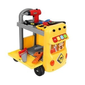 Carucior interactiv cu scule 2 in 1 idealSTORE Little Master, accesorizat cu 38 de instrumente specifice, panou cu melodii si lumini, 43 x 31 x 46 cm, 3 ani+
