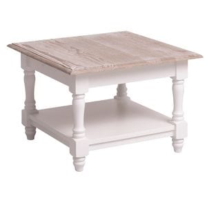 Masuta de cafea SZEL MOB, cu picioare strunjite si o polita joasa, blat gri deschis P067, picioare alb P004, dublu color, 100% lemn masiv, 65x45x65 cm, 4 persoane, alb/gri