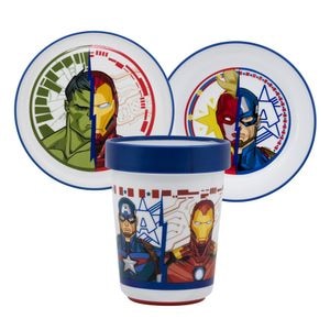 Set 3 piese, farfurie, bol si pahar, antiderapant, multicolor, compatibil cu microunde, fara BPA, Heraldic Army, Avengers