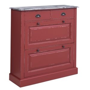 Pantofar cu 2 usi, 2 sertare, culoare blat gri P072, culoare corp rosu inchis P004++P029A, dublu color, 100% lemn masiv, 103x105x35 cm