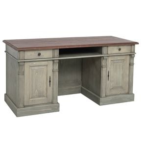 Birou cu spate inchis, blat stejar, Colectia Directoire, culoare blat mahagon P081, culoare corp verde gri P057, dublu color, 100% lemn masiv, 160x78x70cm