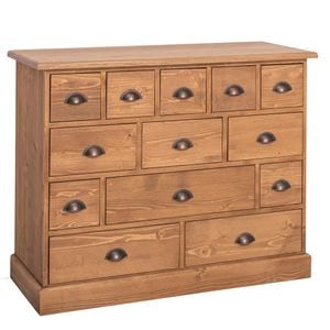 Comoda cu 13 sertare, blat stejar, culoare maro deschis P001, ceruit, 100% lemn masiv, 120x95x48 cm