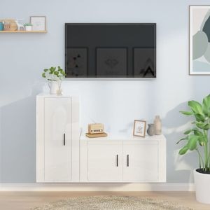 Set comoda TV vidaXL, 2 piese, lemn prelucrat, alb extralucios