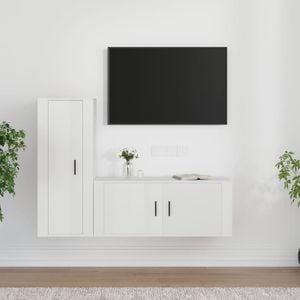 Set comoda TV vidaXL, 2 piese, lemn prelucrat, alb extralucios