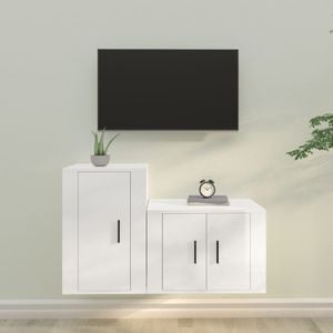 Set comoda TV vidaXL, 2 piese, lemn prelucrat, alb extralucios