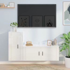 Set comoda TV vidaXL, 2 piese, lemn prelucrat, alb extralucios