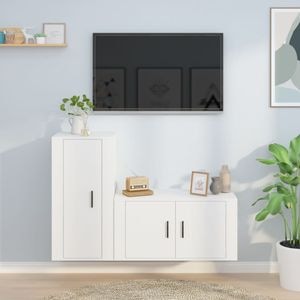Set comoda TV vidaXL, 2 piese, lemn prelucrat, alb