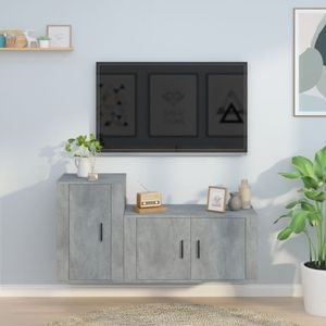 Set Comoda TV vidaXL, 2 piese, lemn prelucrat, gri beton