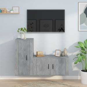 Set Comoda TV vidaXL, 2 piese, lemn prelucrat, gri beton