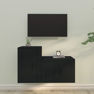 Set Comoda TV vidaXL, 2 piese, lemn prelucrat, negru