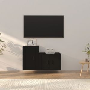Set Comoda TV vidaXL, 2 piese, lemn prelucrat, negru