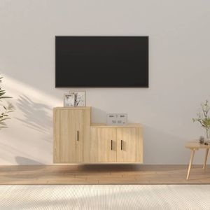 Set Comoda TV vidaXL, 2 piese, lemn prelucrat, stejar sonoma