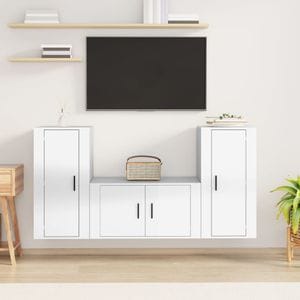 Set comoda TV vidaXL, 3 piese, lemn prelucrat, alb extralucios