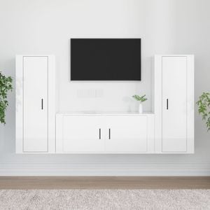 Set comoda TV vidaXL, 3 piese, lemn prelucrat, alb extralucios