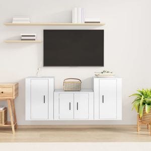 Set comoda TV vidaXL, 3 piese, lemn prelucrat, alb extralucios