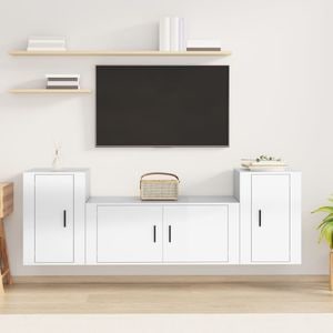 Set comoda TV vidaXL, 3 piese, lemn prelucrat, alb extralucios