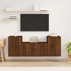 Set Comoda TV vidaXL, 3 piese, lemn prelucrat, stejar maro